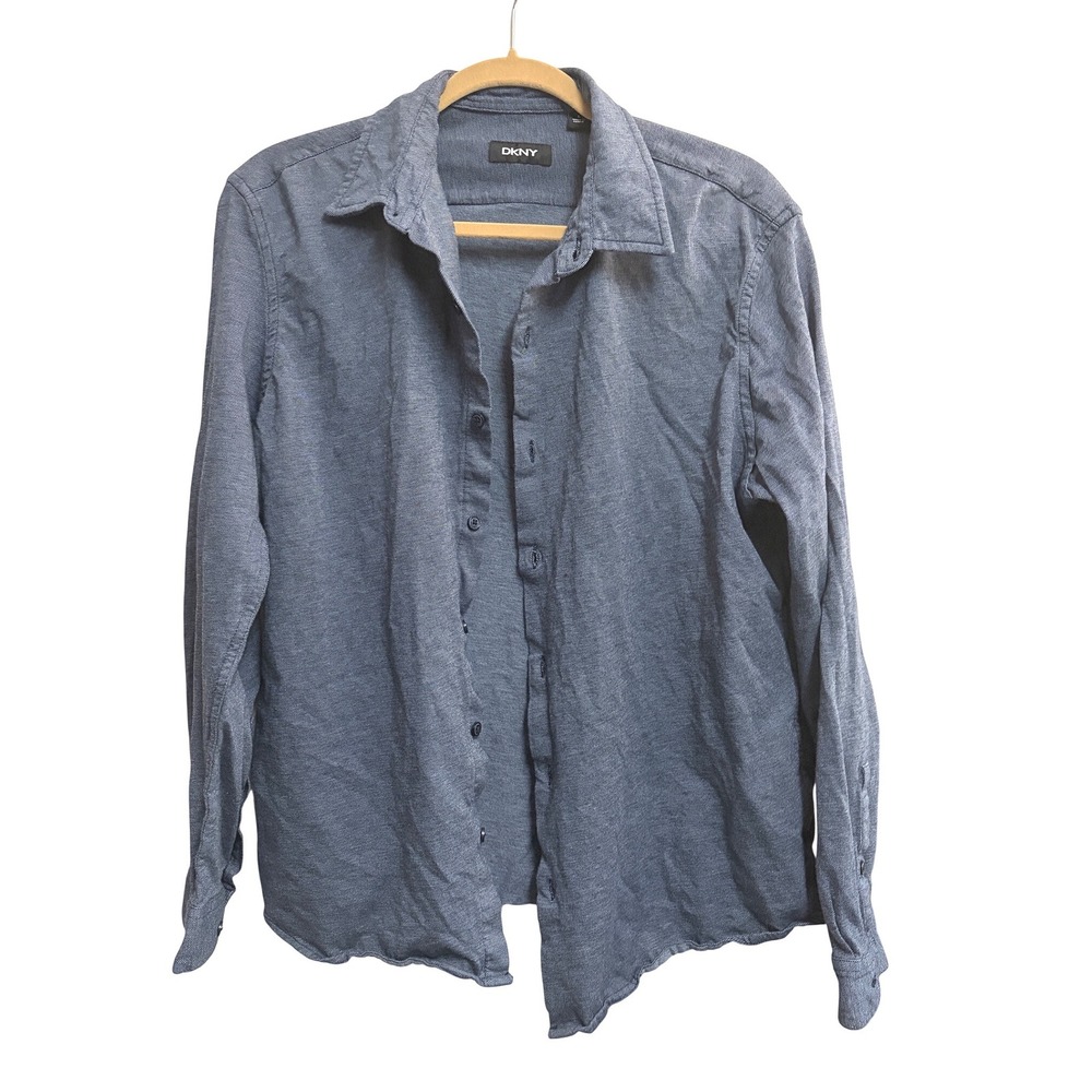 DKNY Button Down Shirt Blue Long Sleeve Cotton Casual Blue Large